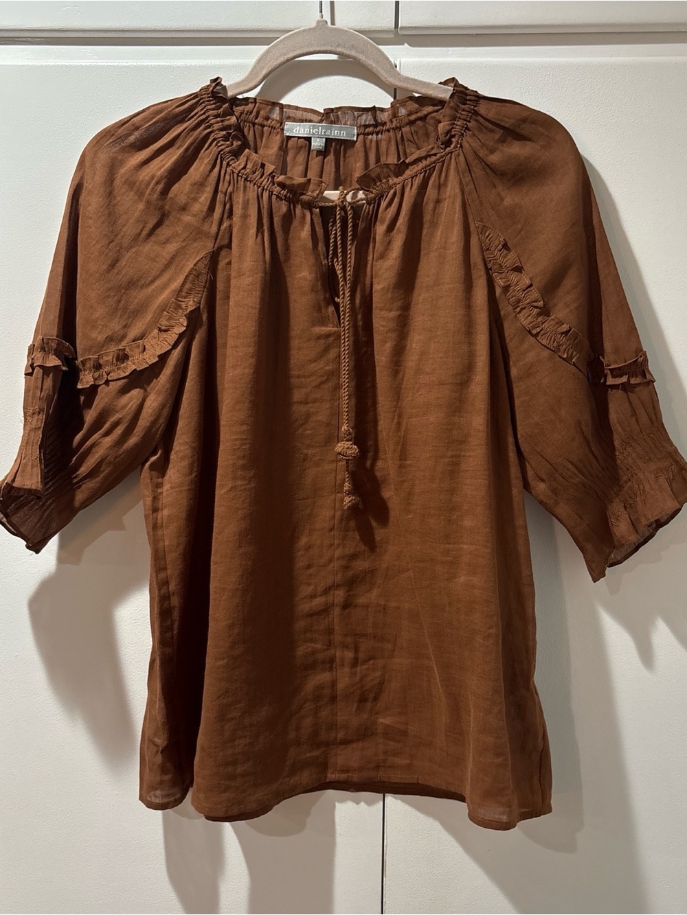 Daniel Rainn Rust Brown Peasant Tie-Neck Blouse